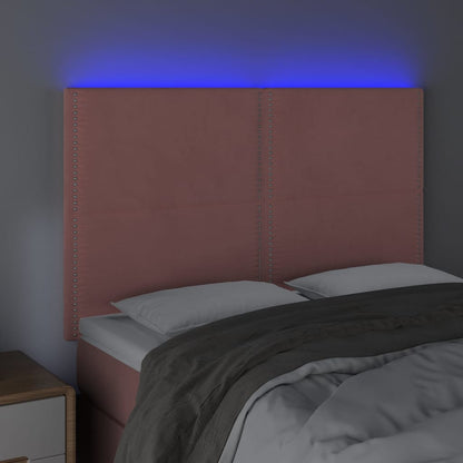 Sänggavel LED rosa 144x5x118/128 cm sammet