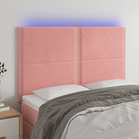 Sänggavel LED rosa 144x5x118/128 cm sammet