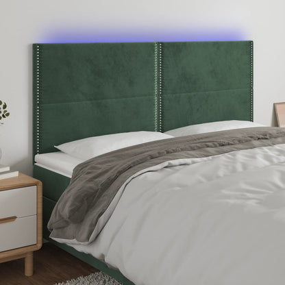 Sänggavel LED mörkgrön 160x5x118/128 cm sammet