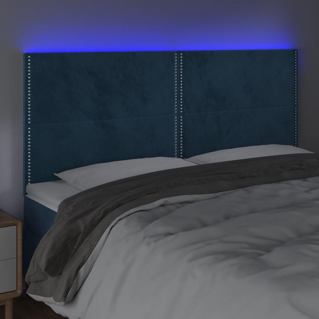 Sänggavel LED mörkblå 160x5x118/128 cm sammet