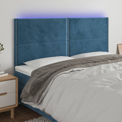 Sänggavel LED mörkblå 160x5x118/128 cm sammet