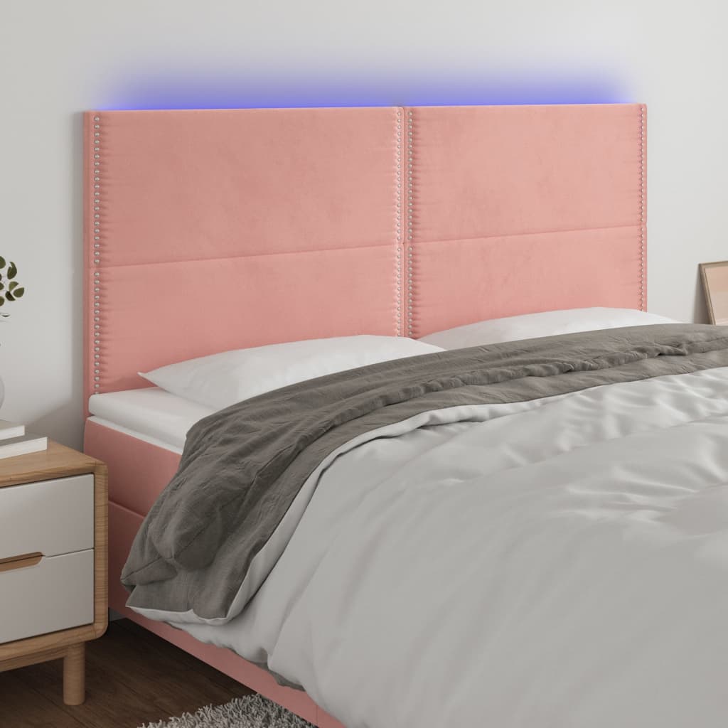 Sänggavel LED rosa 160x5x118/128 cm sammet