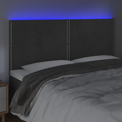 Sänggavel LED mörkgrå 180x5x118/128 cm sammet