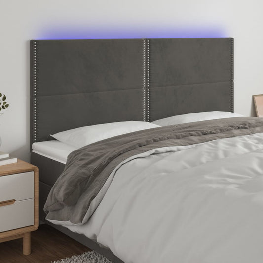 Sänggavel LED mörkgrå 180x5x118/128 cm sammet