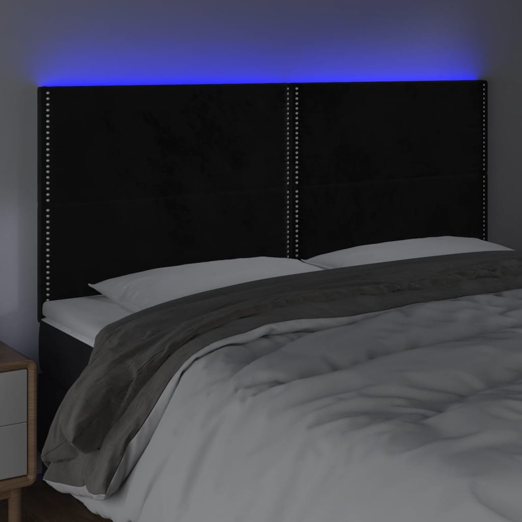 Sänggavel LED svart 180x5x118/128 cm sammet