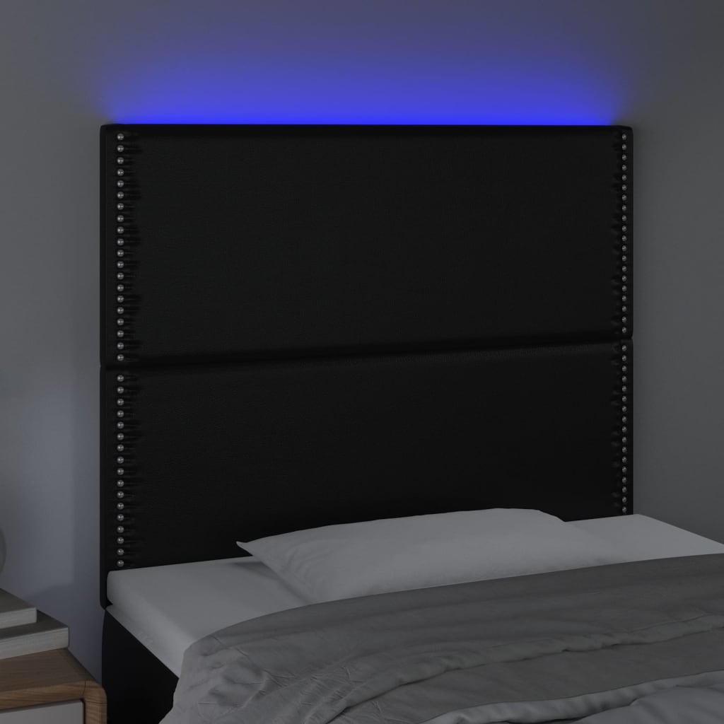 Sänggavel LED svart 80x5x118/128 cm konstläder