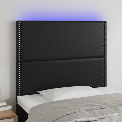 Sänggavel LED svart 80x5x118/128 cm konstläder