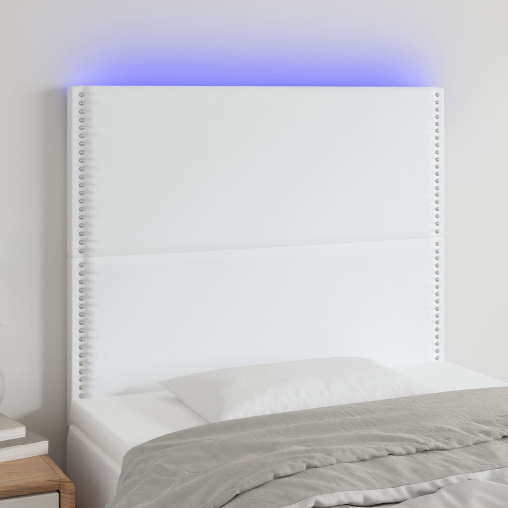 Sänggavel LED hvid 80x5x118/128 cm konstläder