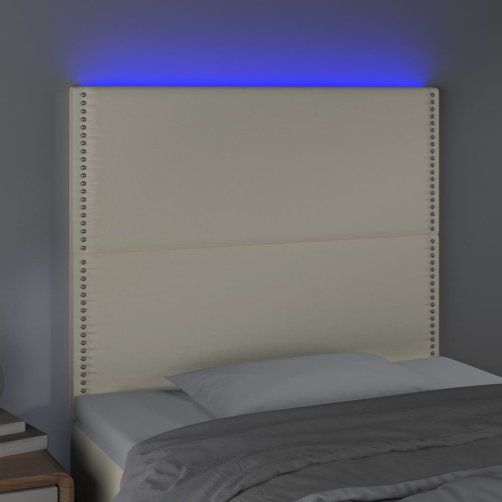 Sänggavel LED gräddvit 80x5x118/128 cm konstläder