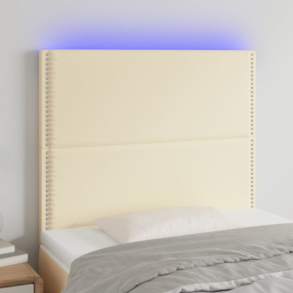 Sänggavel LED gräddvit 80x5x118/128 cm konstläder