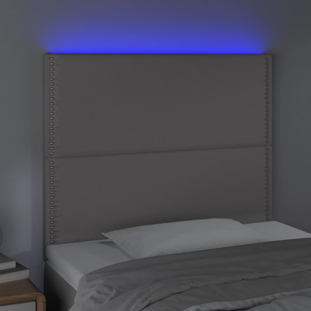 Sänggavel LED grå 90x5x118/128 cm konstläder