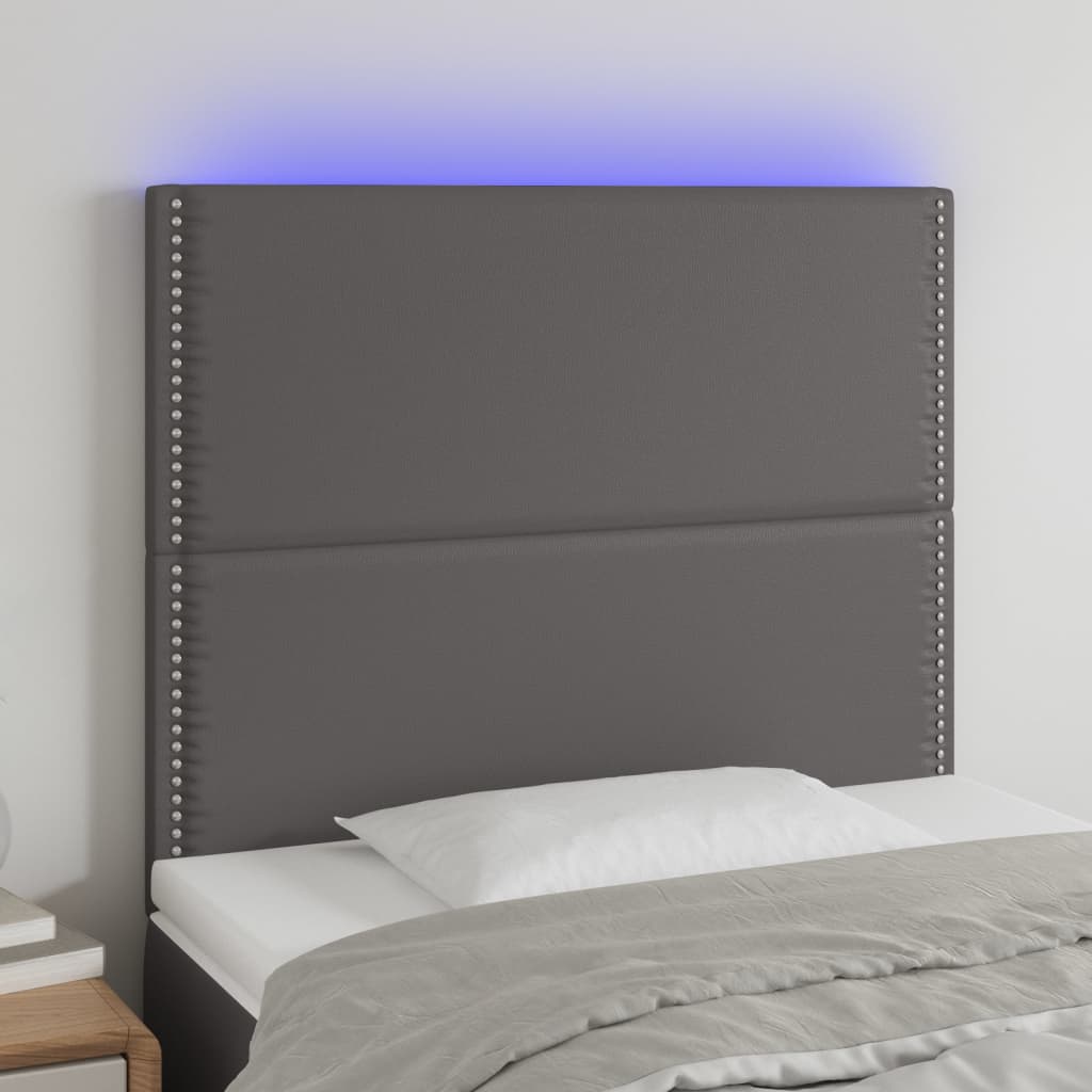 Sänggavel LED grå 90x5x118/128 cm konstläder