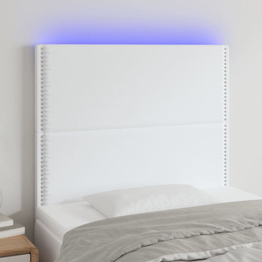 Sänggavel LED hvid 100x5x118/128 cm konstläder