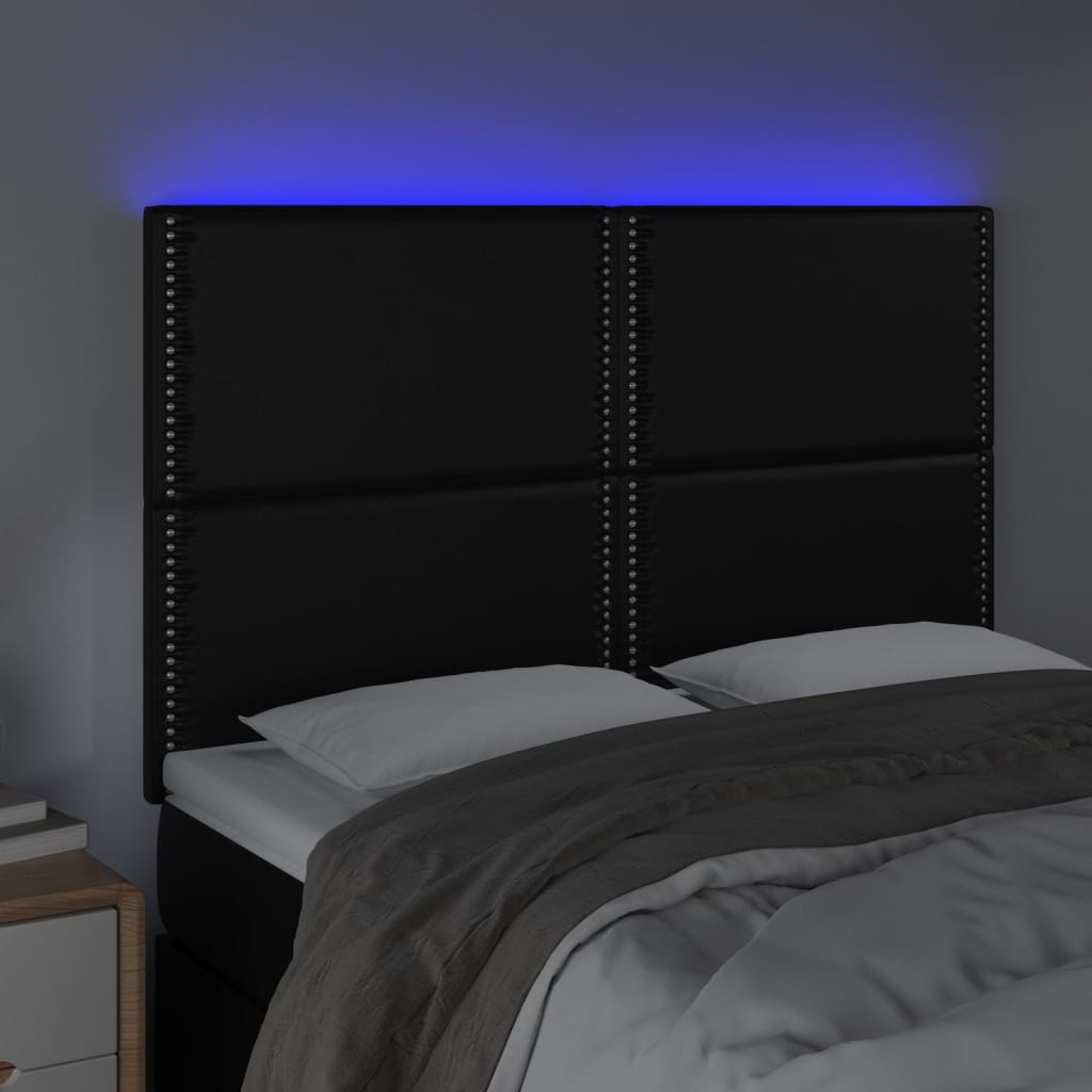 Sänggavel LED svart 144x5x118/128 cm konstläder