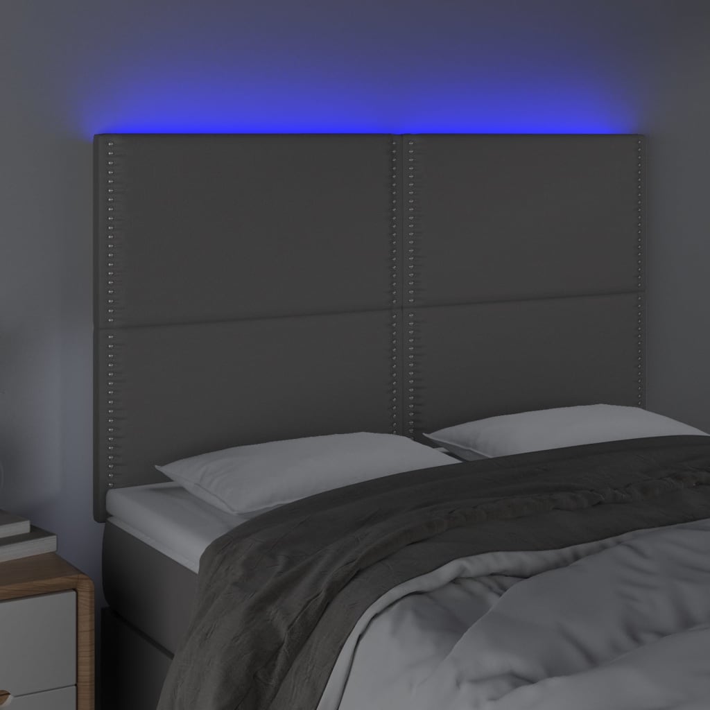 Sänggavel LED grå 144x5x118/128 cm konstläder