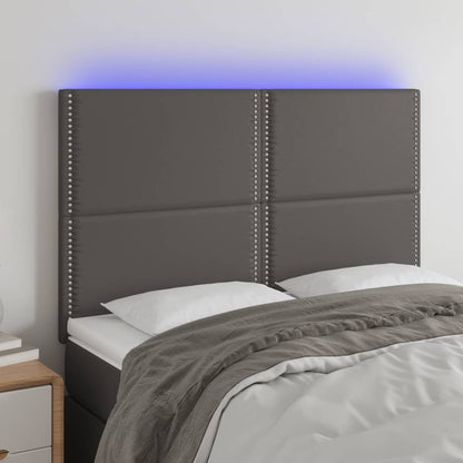 Sänggavel LED grå 144x5x118/128 cm konstläder