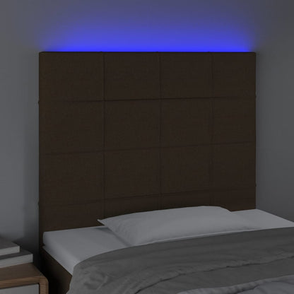 Sänggavel LED mörkbrun 80x5x118/128 cm tyg