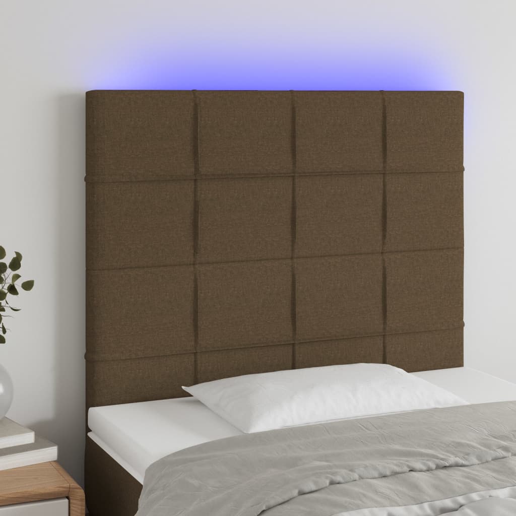 Sänggavel LED mörkbrun 80x5x118/128 cm tyg