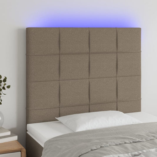 Sänggavel LED taupe 80x5x118/128 cm tyg