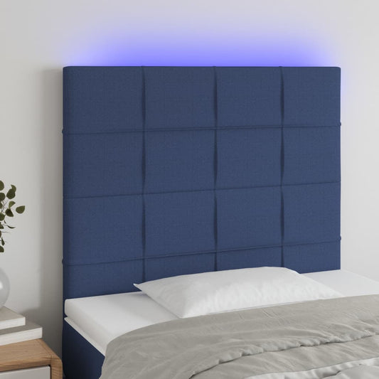 Sänggavel LED blå 80x5x118/128 cm tyg