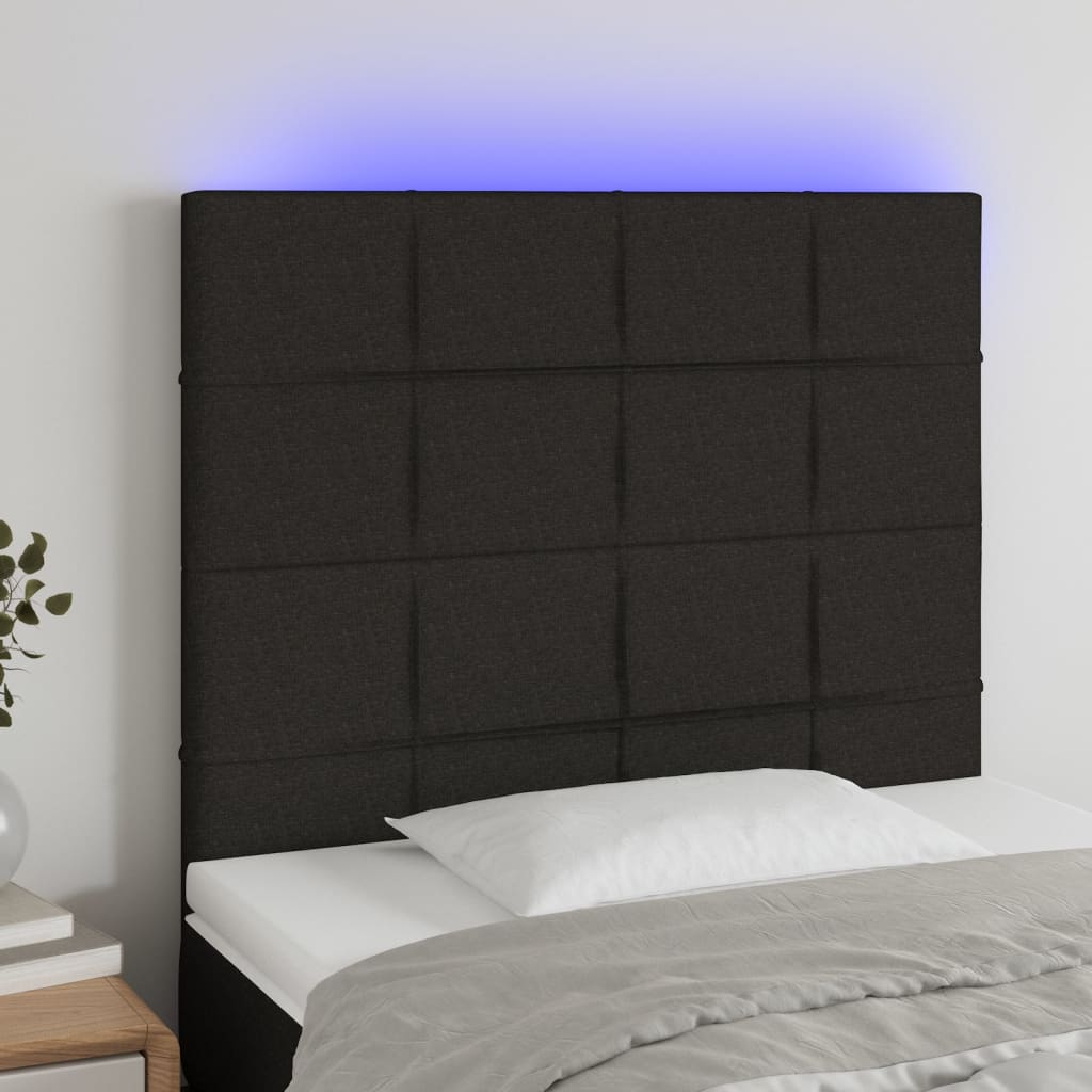 Sänggavel LED svart 90x5x118/128 cm tyg