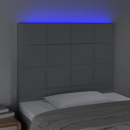 Sänggavel LED ljusgrå 100x5x118/128 cm tyg