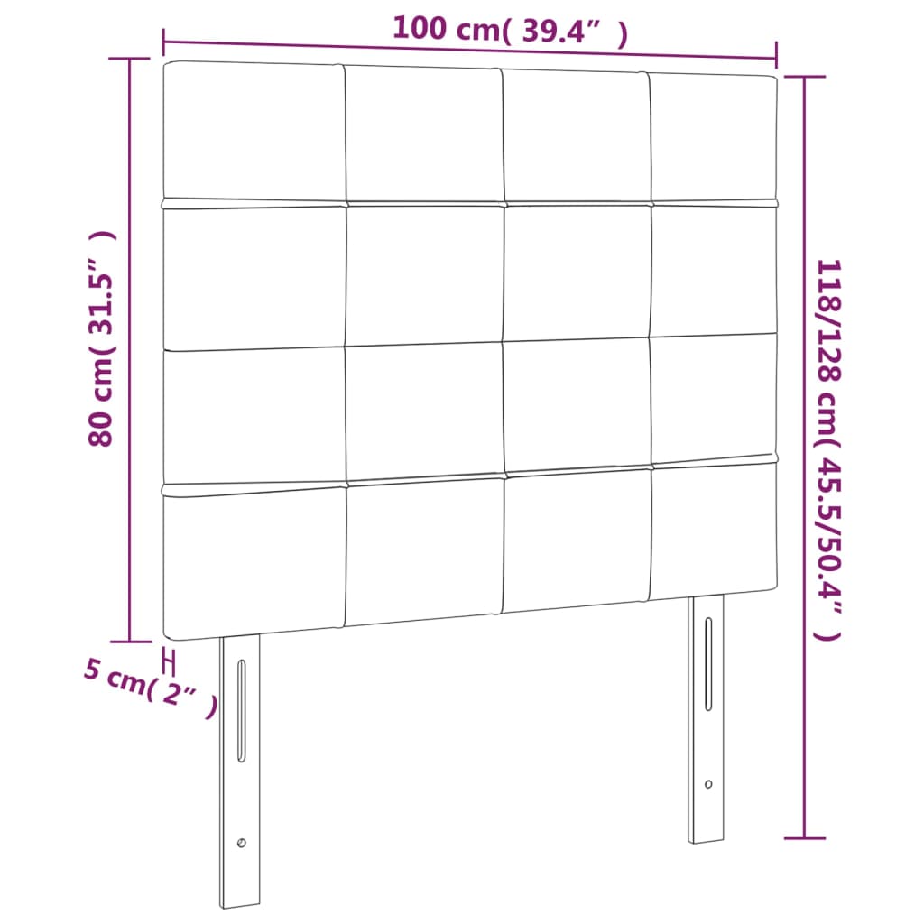 Sänggavel LED ljusgrå 100x5x118/128 cm tyg