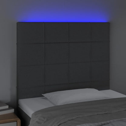 Sänggavel LED mörkgrå 100x5x118/128 cm tyg