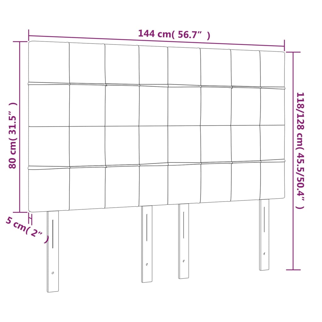 Sänggavel LED taupe 144x5x118/128 cm tyg