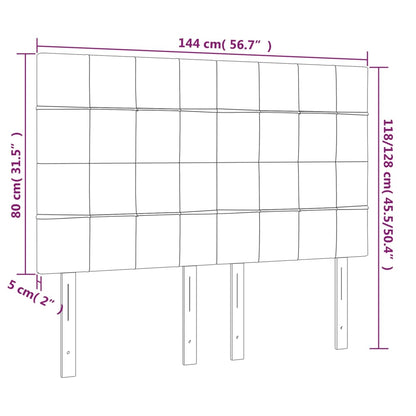 Sänggavel LED taupe 144x5x118/128 cm tyg