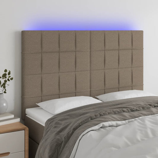 Sänggavel LED taupe 144x5x118/128 cm tyg