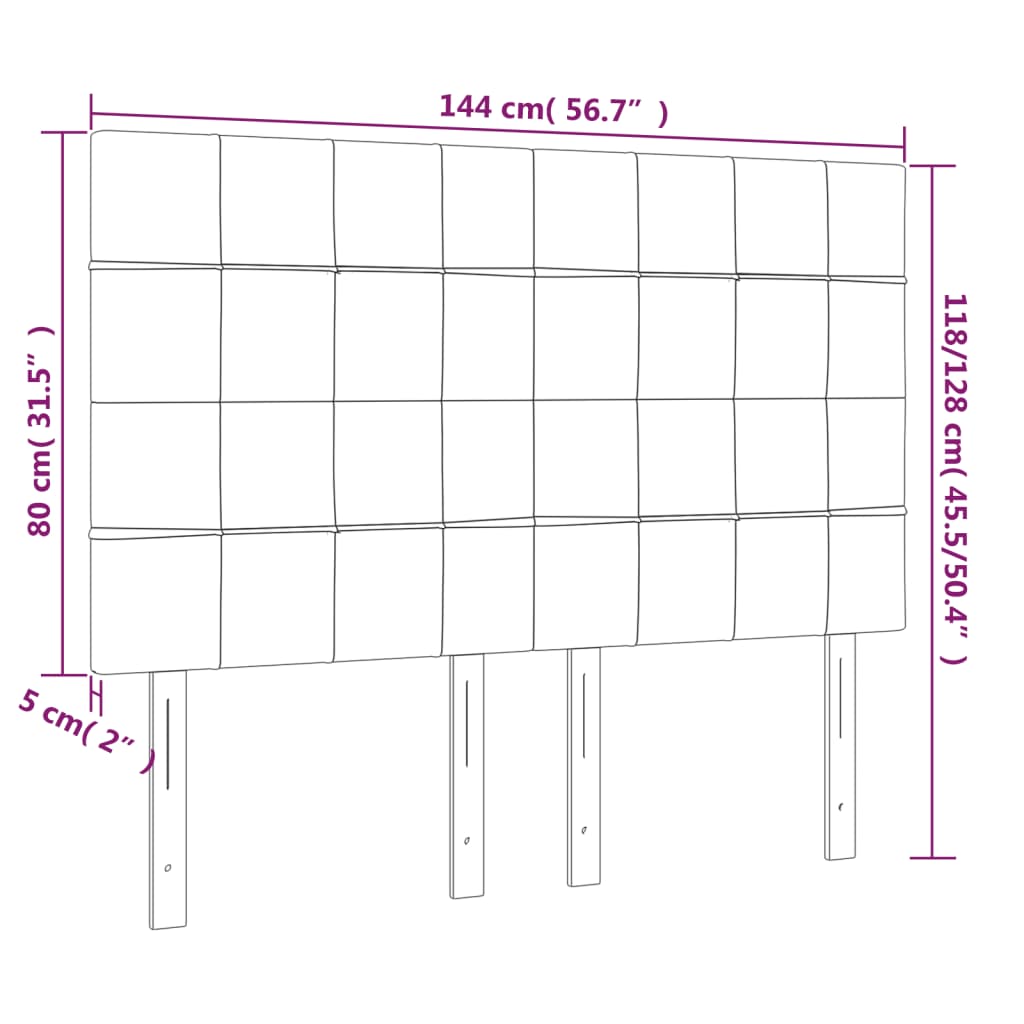 Sänggavel LED gräddvit 144x5x118/128 cm tyg