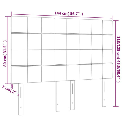 Sänggavel LED gräddvit 144x5x118/128 cm tyg