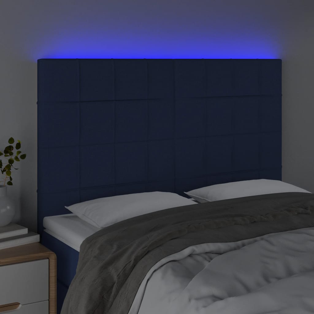 Sänggavel LED blå 144x5x118/128 cm tyg