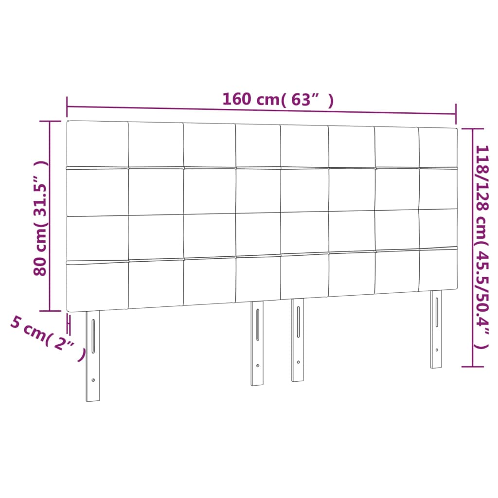 Sänggavel LED mörkbrun 160x5x118/128 cm tyg