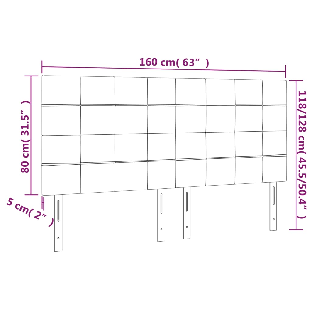 Sänggavel LED gräddvit 160x5x118/128 cm tyg