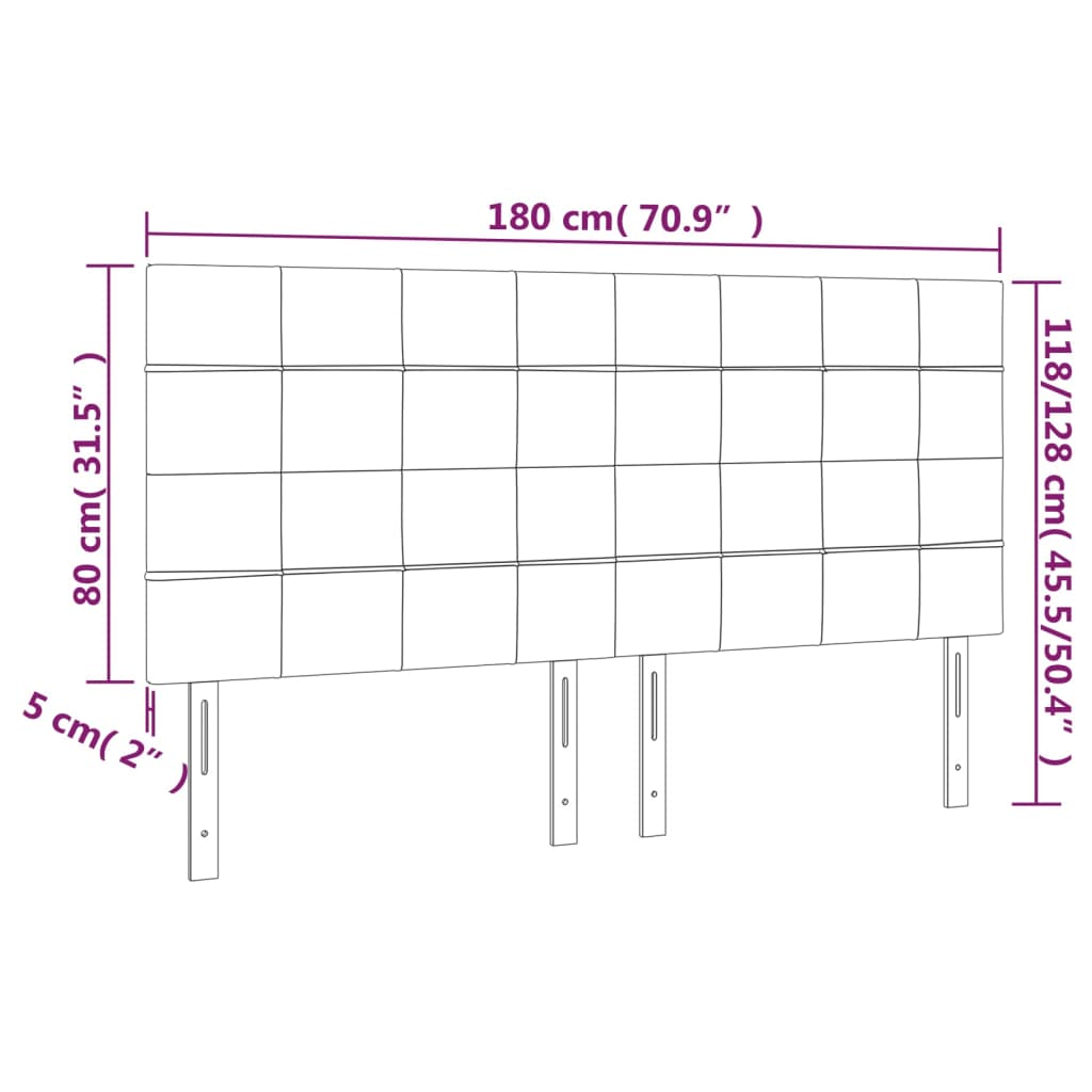 Sänggavel LED mörkbrun 180x5x118/128 cm tyg