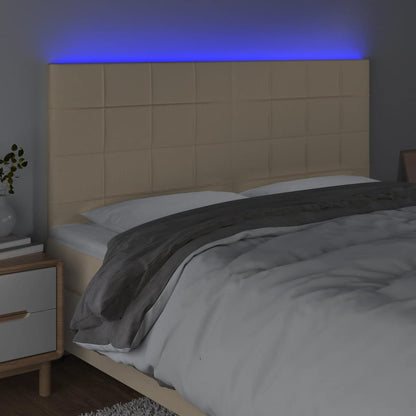 Sänggavel LED gräddvit 180x5x118/128 cm tyg