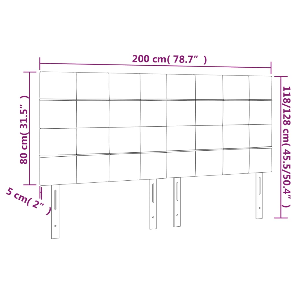 Sänggavel LED svart 200x5x118/128 cm tyg