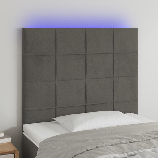 Sänggavel LED mörkgrå 80x5x118/128 cm sammet