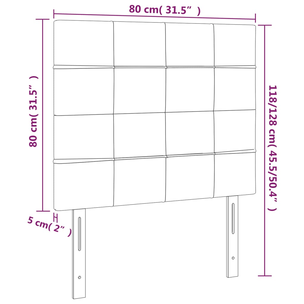 Sänggavel LED svart 80x5x118/128 cm sammet