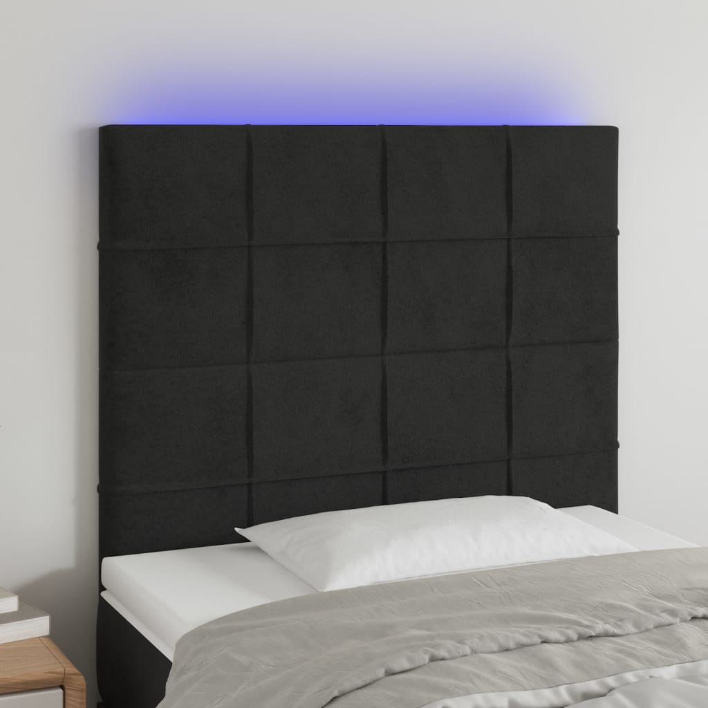 Sänggavel LED svart 80x5x118/128 cm sammet