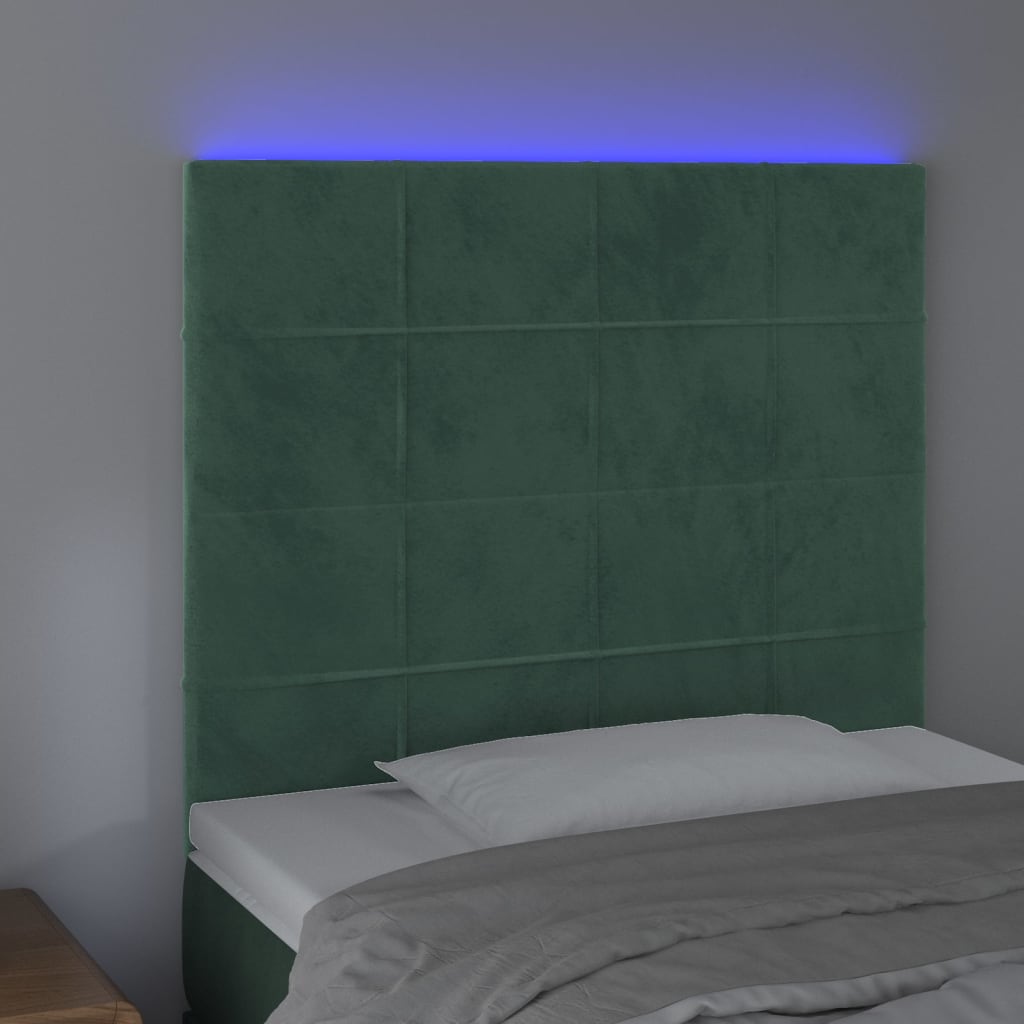 Sänggavel LED mörkgrön 80x5x118/128 cm sammet