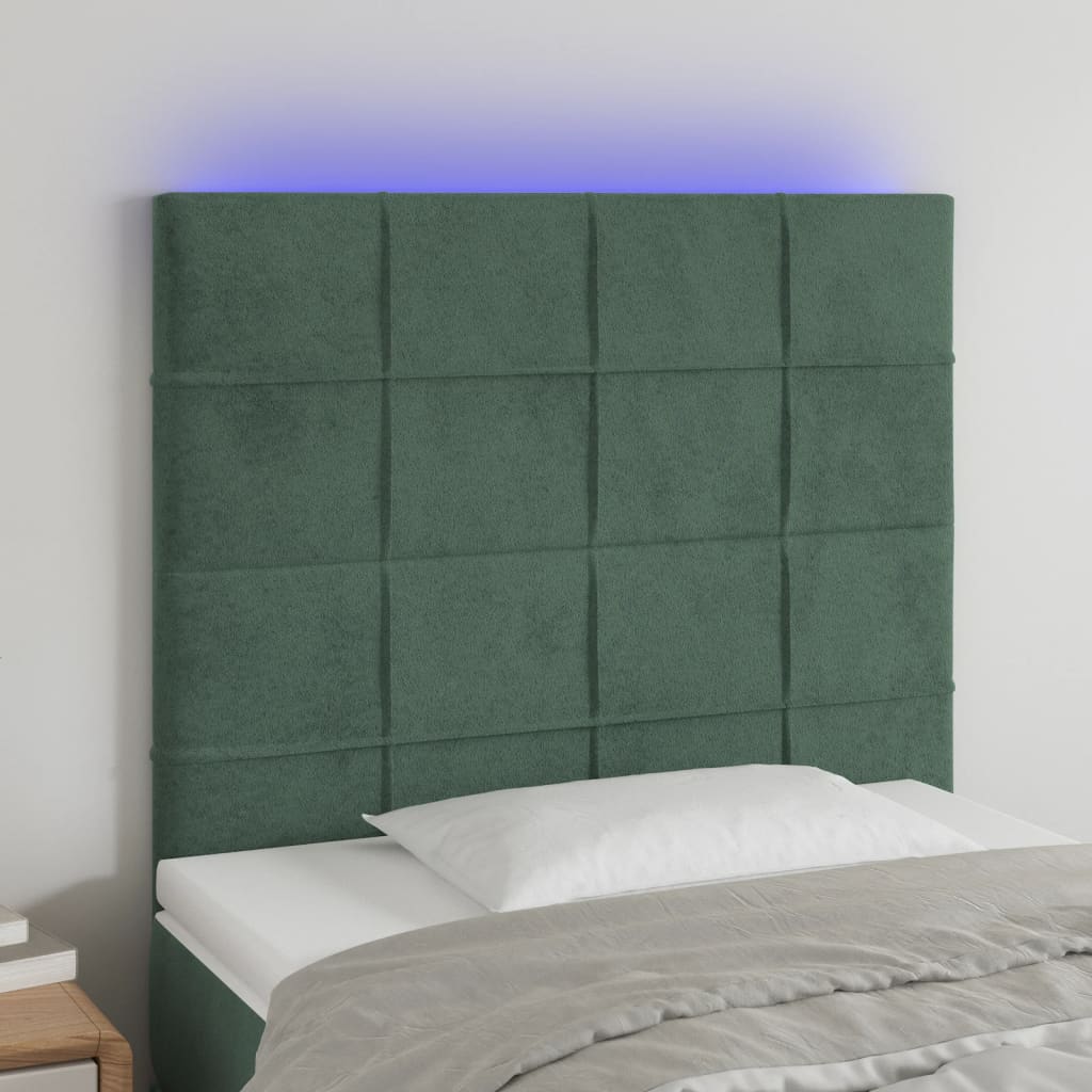 Sänggavel LED mörkgrön 80x5x118/128 cm sammet