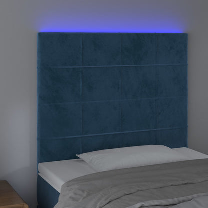 Sänggavel LED mörkblå 80x5x118/128 cm sammet