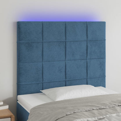 Sänggavel LED mörkblå 80x5x118/128 cm sammet