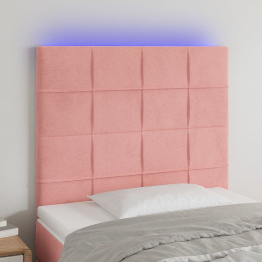 Sänggavel LED rosa 80x5x118/128 cm sammet