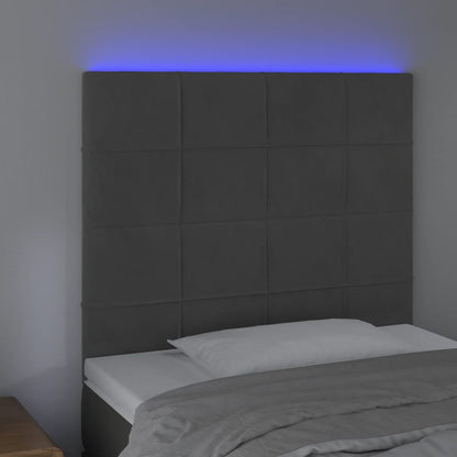 Sänggavel LED mörkgrå 90x5x118/128 cm sammet