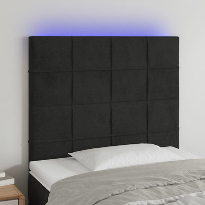 Sänggavel LED svart 90x5x118/128 cm sammet