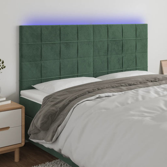 Sänggavel LED mörkgrön 160x5x118/128 cm sammet